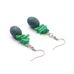 天然溶岩ロックダングルピアス  合成宝石付き  合金スペーサービーズとステンレス鋼のピアスフック  オーバル  ミックスカラー  56~58mm  ピン：0.7mm&nbsp;EJEW-E260-A
