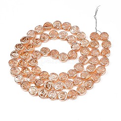 メッキガラスビーズ連売り  パール光沢メッキ  バラの花付きフラットラウンド  砂茶色  10x4mm  穴：0.9mm  約65~66個/連  24.80インチ〜25.20インチ（63~64cm）&nbsp;LS-EGLA-S188-19-A02