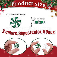 60個2色プラスチックビーズ  クリスマスキャンディデコレーション  ロリポップ付きフラットラウンド  ミックスカラー  23.5~24x6mm  穴：3mm  30個/カラー&nbsp;KY-UN0001-08