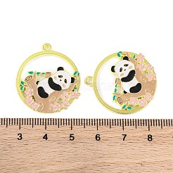 ゴールデン合金エナメルペンダントメッキ  カドミウムフリー＆鉛フリー  パンダチャーム付きフラットラウンド  淡い茶色  28.5x25x2mm  穴：1.8mm&nbsp;ENAM-Z017-08G-01