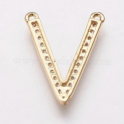真鍮キュービックジルコニアチャーム  カドミウムフリー＆鉛フリー  V字形  ゴールドカラー  16x13x2mm  穴：1mm&nbsp;KK-P134-12G