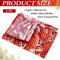 和風コットン生地  服装アクセサリー  海の波模様  レッドオレンジ  1000x1500x0.2mm&nbsp;DIY-WH0589-004B-04