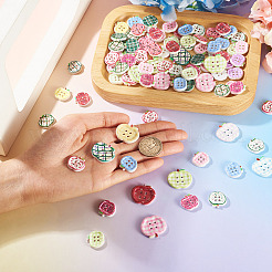 100個、3スタイル、4穴アップルプラスチックボタン  フィット手芸と衣装縫製  ミックスカラー  17~23x18~25x3~3.5mm  穴：1.8~2mm&nbsp;BUTT-TA0001-54