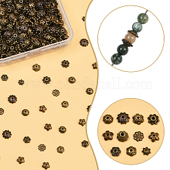 480個12スタイルの合金と真鍮のビーズキャップセット  花  アンティークブロンズ  6~7.5x1.5~4.5mm  穴：0.8~2mm  40個/スタイル&nbsp;TIBE-SP0001-20