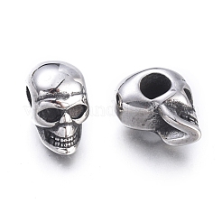 ハロウィーン 304 ステンレススチール ヨーロピアンビーズ  大穴ビーズ  スカルヘッド  アンティークシルバー  16x9.5x13mm  穴：5mm&nbsp;STAS-F243-43AS