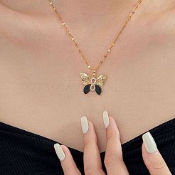 Brass Clear Cubic Zirconia Shiny Cute Cartoon Butterfly Pendant Dapped Chain Necklaces for Women&nbsp;DI0500-1