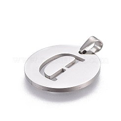 変色しない201ステンレススチールペンダント  アルファベット付きフラットラウンド  ステンレス鋼色  文字d  20x1.3mm  穴：4x3mm&nbsp;STAS-L221-33D