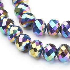 電気メッキガラスビーズセット  多面カット  ロンデル  マルチカラーメッキ  10x7mm  穴：1mm  約60~61個/連  46~48cm&nbsp;LS-GR7X10MMY-M