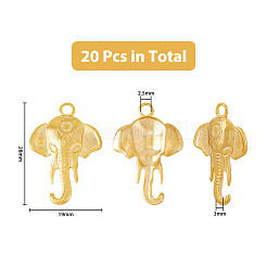 20個2色304ステンレスペンダント  象のチャーム  ミックスカラー  28x19x3mm  穴：2.5mm  10個/カラー&nbsp;STAS-DC0013-71