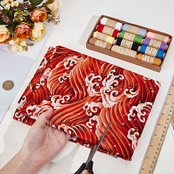 和風コットン生地  服装アクセサリー  海の波模様  レッドオレンジ  1000x1500x0.2mm&nbsp;DIY-WH0589-004B-04