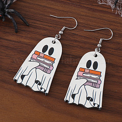 Ghost with Book Wood Dangle Earrings&nbsp;FS-WG49A46-01
