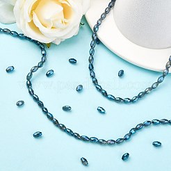 電気メッキガラスビーズセット  フル虹メッキ  多面カット  オーバル  ブルー  6x4mm  穴：1mm  約65~68個/連  13.7~14.3インチ&nbsp;EGLA-J013-4X6mm-F34