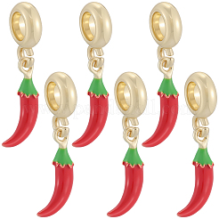 8Pcs Brass Red Enamel Vegetable European Dangle Charms&nbsp;OPDL-BBC0001-03G-01