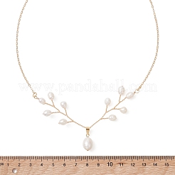 Natural Pearl Deer Pendant Brass Cable Chain Necklaces for Women&nbsp;NJEW-TA00230