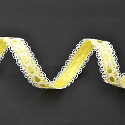 花のエッジをトリミングしたポリエステルリボン  ティアドロップ模様  ギフトラッピングパーティーデコレーション用  きいろ  5/8インチ（15mm）  約5.4ヤード（5m）/ロール&nbsp;SRIB-F010-01A