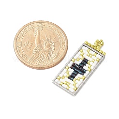 手作りのガラスシードビーズの長方形とクロスペンダント  304ステンレススチールリンクリング  ブラック  33x13.5x2mm  穴：1.2mm&nbsp;PALLOY-MZ00616-01