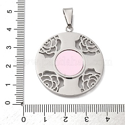 樹脂チャーム  バラ付きのフラットラウンド  304ステンレススチール製金具付き  ステンレス鋼色  37.5x33.5x4mm  穴：9x4mm&nbsp;STAS-P393-06P
