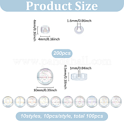 電気メッキガラスビーズ  番号付きのフラットラウンド  透明  4~10x4~4.5mm  穴：1~1.6mm&nbsp;GLAA-PH0003-64B