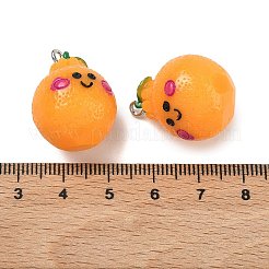 不透明樹脂ペンダント  オレンジチャーム  プラチナ鉄ループ付き  オレンジ  26x19~19.5x18.5~19mm  穴：2mm&nbsp;RESI-A051-02A-P