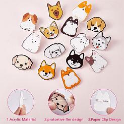 アクリル犬ブローチピンセット16個。  かわいい漫画の子犬のバッジ ラベルピン かわいい漫画の動物のバッジピン クリエイティブバックパックピン ジュエリー用ジャケット 服帽子の装飾  ミックスカラー  36~41.5x25.5~33.5mm  1個/スタイル&nbsp;JBR112A