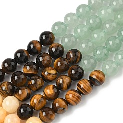 Chakra Natural Red Jasper & Yellow Jade & Green Aventurine & Tiger Eye & Sodalite & Amethyst Beads Strands&nbsp;G-NH0002-E02-8mm
