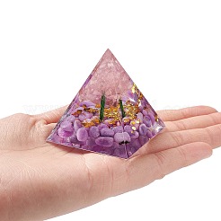 オルゴナイトピラミッド樹脂ディスプレイ装飾  金箔と天然アメジストのチップを内側に  ホームオフィスデスク用  50x50x51.5mm&nbsp;DJEW-I017-01A
