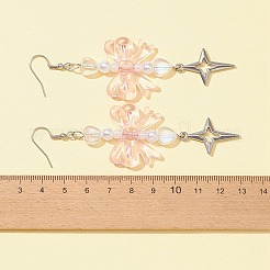 ちょう結びとハートのアクリルダングルイヤリング（女性用）  女性用スター 304 ステンレススチール ドロップイヤリング  ピンク  94mm  ピン：0.6mm&nbsp;EJEW-FZ00002