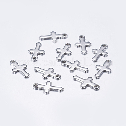変色しにくい304ステンレススチールペンダント  クロス  ステンレス鋼色  12x7x1mm  穴：1.2mm&nbsp;A-STAS-L198-27P