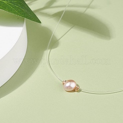 Natural Pearl Pendant Necklace with Nylon Wire for Women&nbsp;NJEW-JN03829