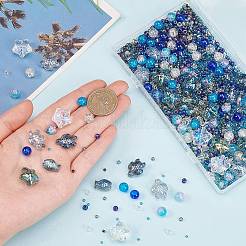 混合スタイルのガラスビーズ  混合図形  ブルー  2~18x2~17.5x2~11.5mm  穴：0.6~1.6mm&nbsp;GLAA-SC0002-21D