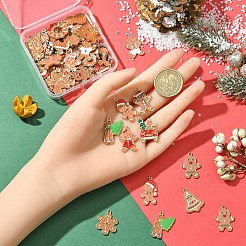 50個 25スタイル クリスマステーマ 合金エナメルペンダント  ライトゴールド  混合図形  19~27x11~22x1.5~2mm  穴：1.6~1.8mm  2個/スタイル&nbsp;ENAM-YW0006-24
