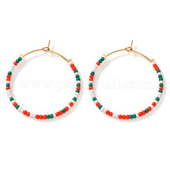 Bohemian Handmade Glass Seed Beads Hoop Earrings&nbsp;XQ3444-2