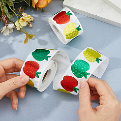 プラスチックステッカーテープ2ロール  自己接着クラフトステッカー  りんご  カラフル  33x30mm  500PCS /ロール&nbsp;STIC-FH0001-32