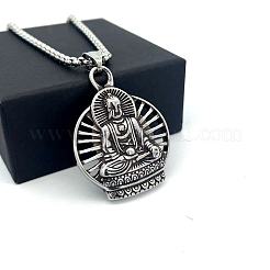 Vintage Punk Style 304 Stainless Steel Buddha Pendant Necklaces for Men&nbsp;MR6737
