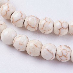合成ターコイズビーズ連売り  ラウンド  染め＆加熱  アンティークホワイト  6mm  穴：1.2mm  約65個/連  13.38インチ（34cm）&nbsp;G-E456-45B-6mm