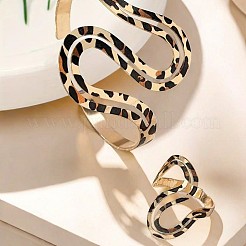 女性用ヒョウ柄S字型合金カフバングル＆リングセット  ゴールドカラー  内径：60mm&nbsp;FS-WG1AFAF-01