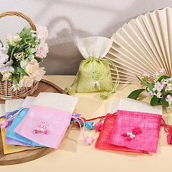 7Pcs 7 Colors 3D Floral Embroidery Cloth Drawstring Bags&nbsp;ABAG-PH0001-93