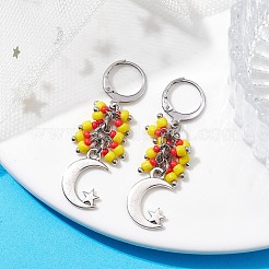 チベットスタイル アロイ ダングル レバーバック イヤリング  ガラスシードクラスターイヤリング  ムーン  41mm&nbsp;EJEW-MZ00119-02