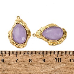 304ステンレスペンダント  オーバル  樹脂と  PVD真空メッキ  18KGP本金メッキ  ライラック  25x17x7mm  穴：1.6mm&nbsp;STAS-L299-23G-03