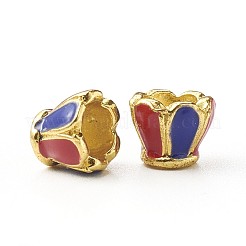 6枚の花びらの金メッキ合金ビーズキャップ  エナメル  花  レッド  6x7mm  穴：2.5mm  内径：4.5mm&nbsp;ENAM-L027-S02-G