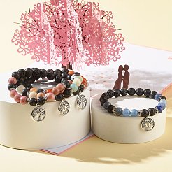 Round Natural Mixed Gemstone Beads Stretch Bracelet&nbsp;BJEW-JB06966