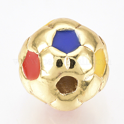真鍮製エナメルビーズ  カドミウムフリー＆鉛フリー  サッカー/サッカーボール  カラフル  ゴールドカラー  10mm  穴：1.5mm&nbsp;KK-Q738-10mm-01G
