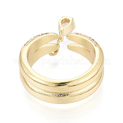 Brass Micro Pave Clear Cubic Zirconia with Teardrop Pendant Cuff Open Rings&nbsp;KK-T080-02G