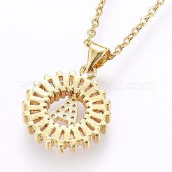 Brass Micro Pave Cubic Zirconia Initial Pendant Necklaces&nbsp;NJEW-H486-30G