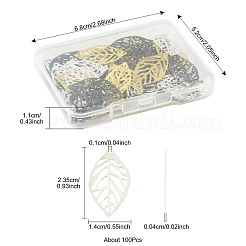葉っぱの鉄製ペンダント100個  エッチングされた金属装飾  銀  23.5x14x0.4mm  穴：1mm&nbsp;KK-FS0001-97