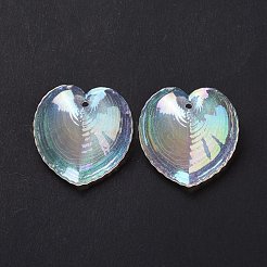 UVメッキレインボー虹色アクリルパーツ  きらめき  ハートチャーム  ホワイト  30.5x30x11mm  穴：1.8mm&nbsp;OACR-C003-08G