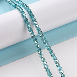 ハーフレインボーメッキガラスファセット(32ファセット)ラウンドスペーサービーズ連売り  空色  3mm  穴：1mm  約100個/連  11.5インチ&nbsp;GLAA-A027-3mm-HR04