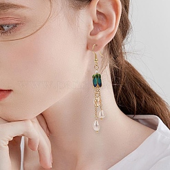 フラワーアロイエナメルダングルイヤリング  女性用天然真珠タッセルイヤリング  ライトゴールド  74mm  ピン：0.9mm&nbsp;EJEW-TA00232