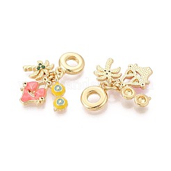 Brass Micro Pave Clear Cubic Zirconia and Enamel European Dangle Charms &nbsp;KK-T079-76G