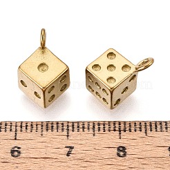 304ステンレスペンダント  サイコロ  ゴールドカラー  15.5x10x8.5~9.5mm  穴：3mm&nbsp;STAS-T072-126G
